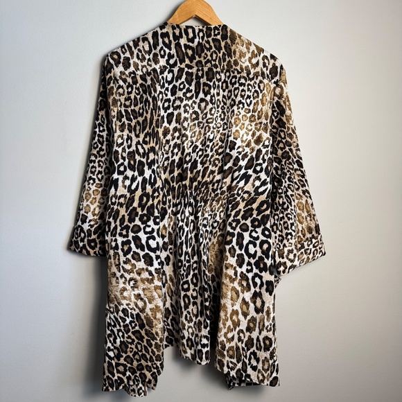 Roz‎ & Ali Women's Open Front Leopard Print Kimono Tunic Top Size 2X Pockets - Picture 6 of 12